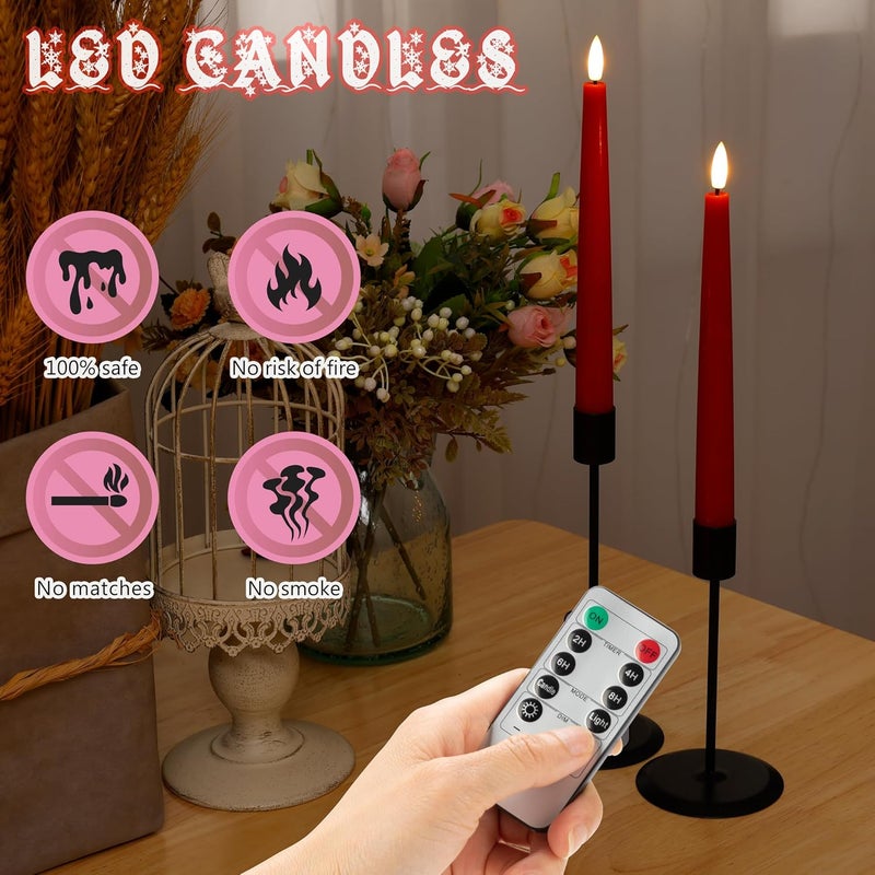 AFINETH Red Flameless Taper Candles with 3D Wick, 9.6" Real Wax LED Candles with Remote and Timer, 3 Pack Flickering Candlesticks Battery Operated, Classic Tall Taper Candle for Home, Wedding, Party - Image 4